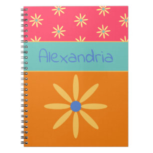 Retro Flower Personalised Name Notebook