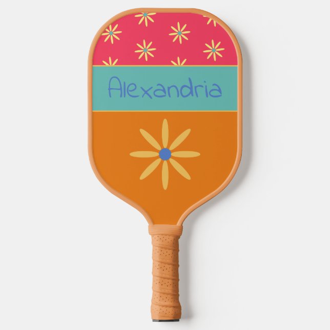 Retro Flower Personalised Name Pickleball Paddle (Front)