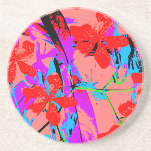 retro flower pink coaster