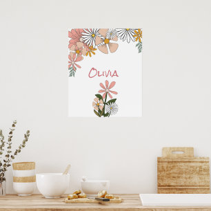 Retro Flower Poster For Girl Room