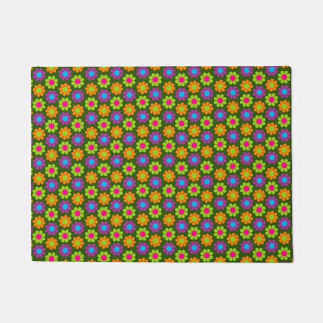 Retro Flower Power Doormat (Front)