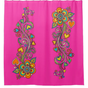 Retro Flower Power Tendrils Border 18 Shower Curtain