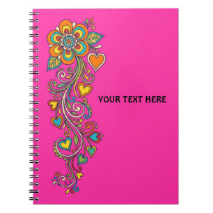 Retro Flower Power Tendrils Border 18 + your text Notebook