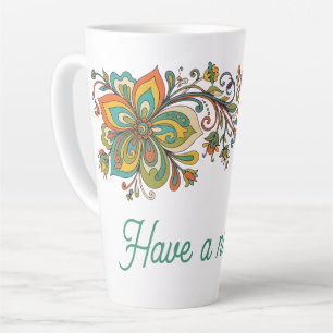 Retro Flower Power Tendrils Border 2 Latte Mug