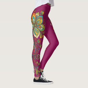 Retro Flower Power Tendrils Border 2 Leggings
