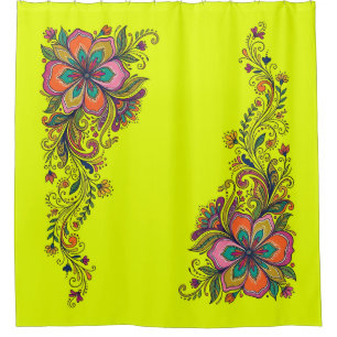 Retro Flower Power Tendrils Border 6 Shower Curtain