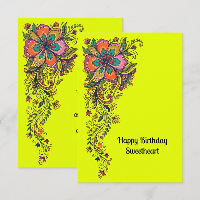 Retro Flower Power Tendrils Border 6 + your text (Front/Back)