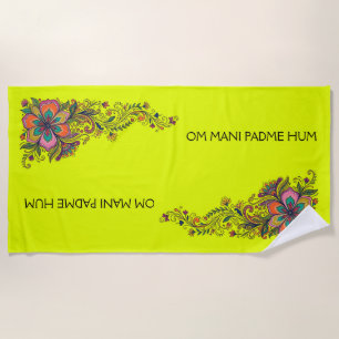 Retro Flower Power Tendrils Border 6 + your text Beach Towel