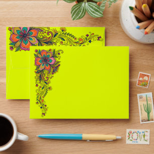Retro Flower Power Tendrils Border 6 + your text Envelope