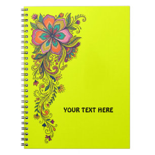 Retro Flower Power Tendrils Border 6 + your text Notebook