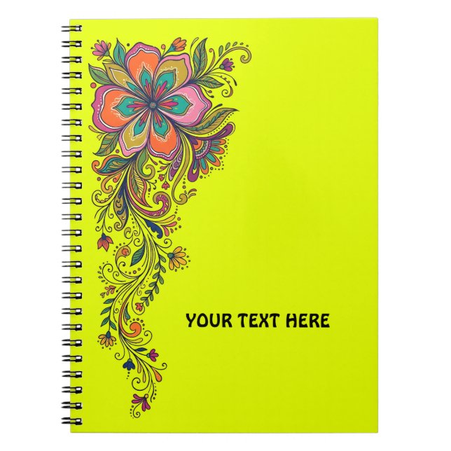 Retro Flower Power Tendrils Border 6 + your text Notebook (Front)