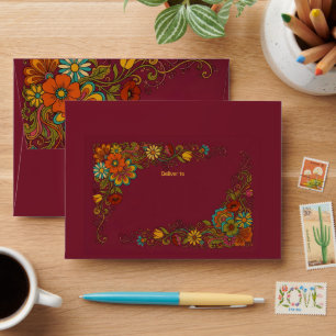 Retro Flower Power Tendrils - Label Frame 8 Envelope
