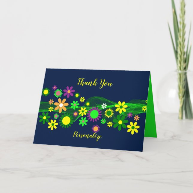 Retro Flower Power Thank You Personalise Card (Front)