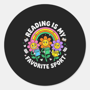 Retro flower reading is favourite sport funny book classic round sticker