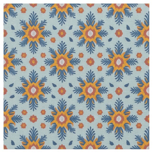 Retro Flower Repeating Pattern Design Fabric (Close Up)