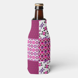 Retro flower skull polka dot bottle cooler