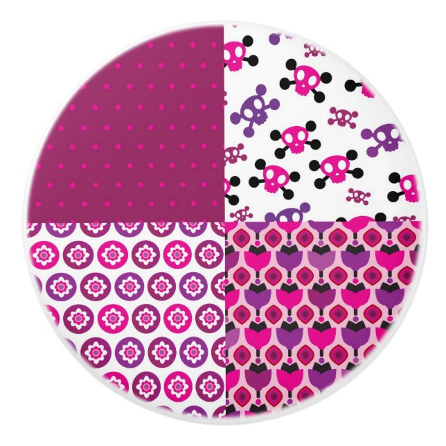 Retro flower skull polka dot ceramic knob (Front)