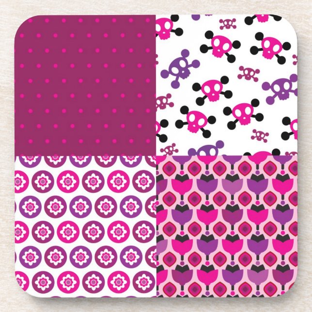 Retro flower skull polka dot coaster (Front)