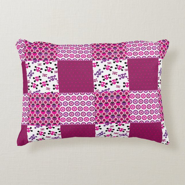 Retro flower skull polka dot decorative cushion (Front)
