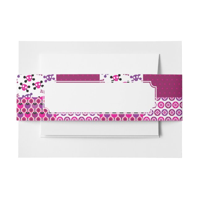 Retro flower skull polka dot invitation belly band (Front Example)