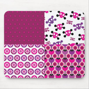 Retro flower skull polka dot mouse pad