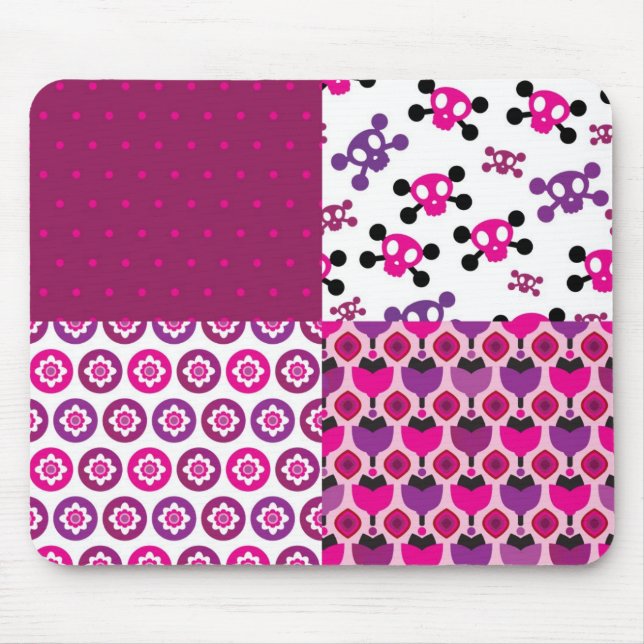 Retro flower skull polka dot mouse pad (Front)