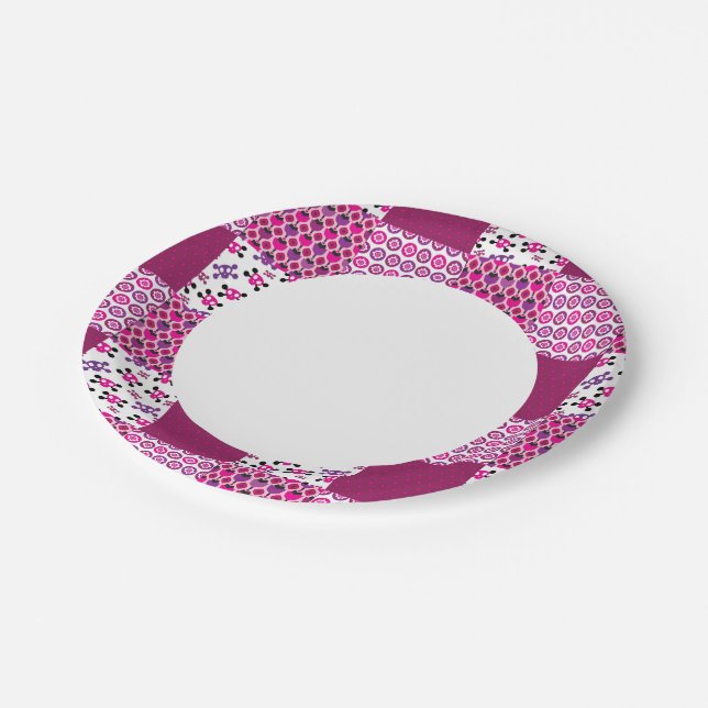 Retro flower skull polka dot paper plate (Angled)