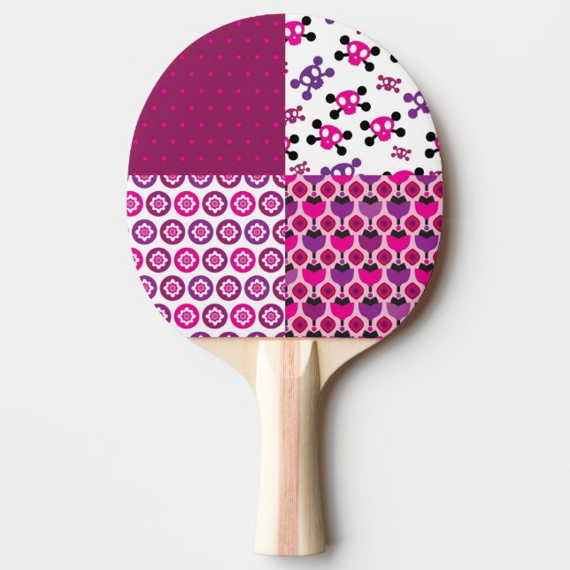Retro flower skull polka dot ping pong paddle (Front)