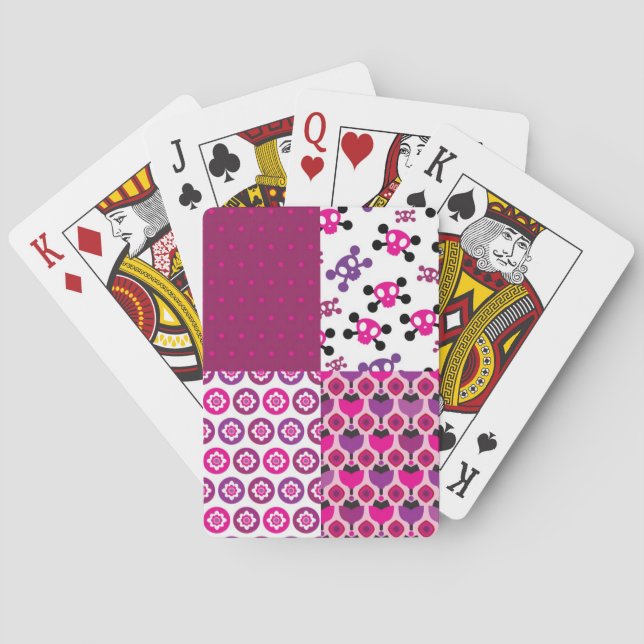 Retro flower skull polka dot playing cards (Back)