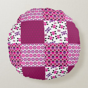 Retro flower skull polka dot round cushion