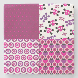 Retro flower skull polka dot stone coaster