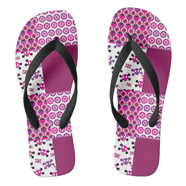 Retro flower skull polka dot thongs (Footbed)