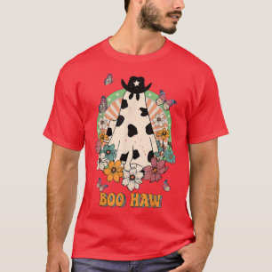Retro Flower Western Cowboy Ghost Boo Haw Funny Ha T-Shirt