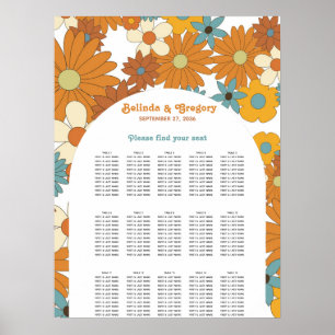 Retro Flowers 60's 70's Arch Wedding Seating Chart