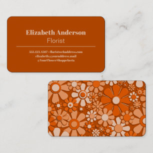 Retro Flowers 60s 70s Burnt Orange Business Card