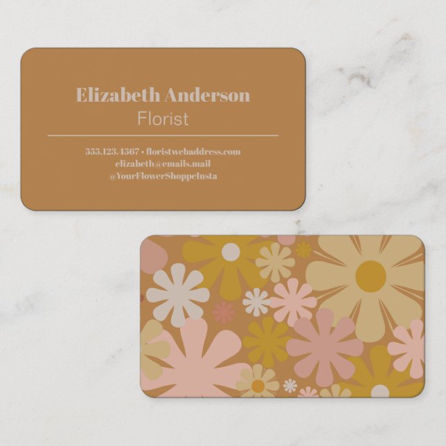 Retro Flowers 60s Aesthetic Vintage Modern  Business Card (Front/Back)