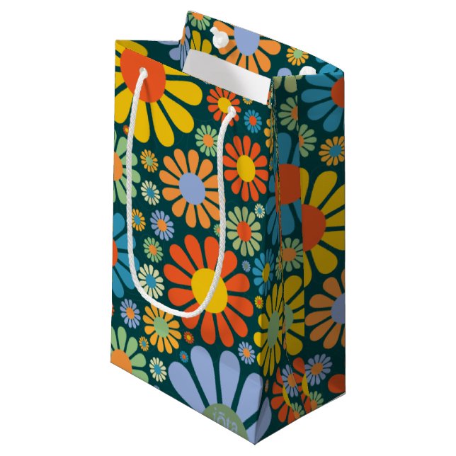 Retro Flowers 70s Pattern Small Gift Bag (Front Angled)