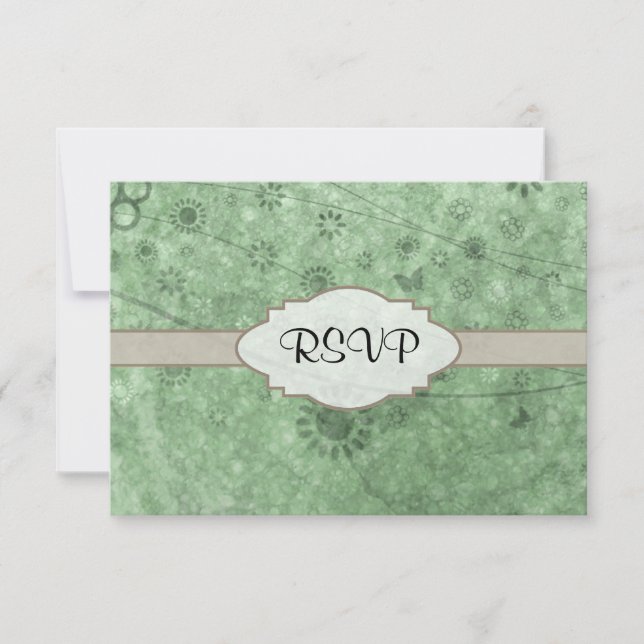 Retro Flowers and Butterflies Aqua.png RSVP Card (Front)