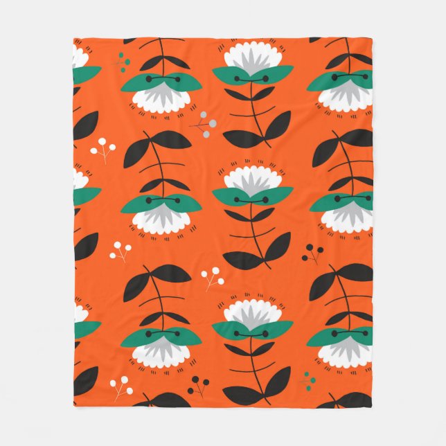 Retro flowers and leaves seamless pattern.  fleece blanket (Front)
