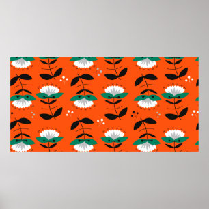 Retro flowers and leaves seamless pattern.  poster