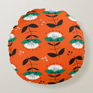 Retro flowers and leaves seamless pattern. round cushion