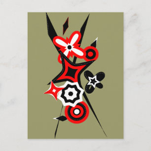 Retro Flowers and Stars Postcard