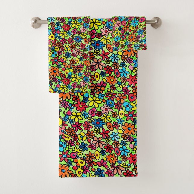 Retro flowers bath towel set (Insitu)