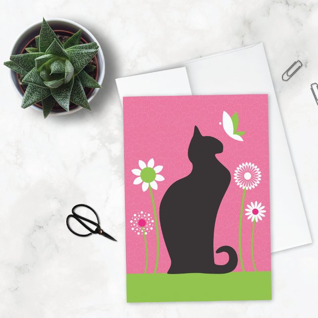 Retro Flowers Black Cat Birthday Card (Creator Uploaded)