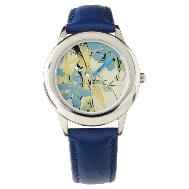 Retro Flowers (blue and yellow) Watch (Front)
