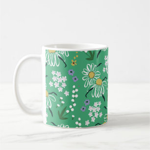 Retro Flowers, Botanical Seamless Pattern. Coffee Mug