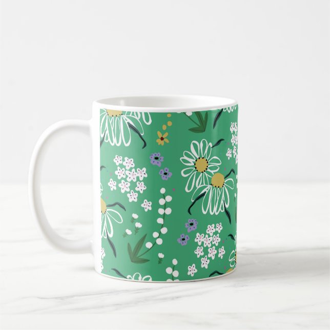 Retro Flowers, Botanical Seamless Pattern. Coffee Mug (Left)