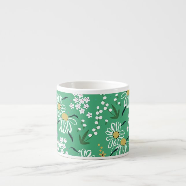 Retro Flowers, Botanical Seamless Pattern. Espresso Cup (Front)
