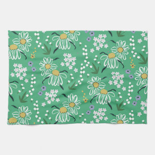 Retro Flowers, Botanical Seamless Pattern. Tea Towel