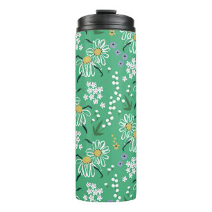 Retro Flowers, Botanical Seamless Pattern. Thermal Tumbler